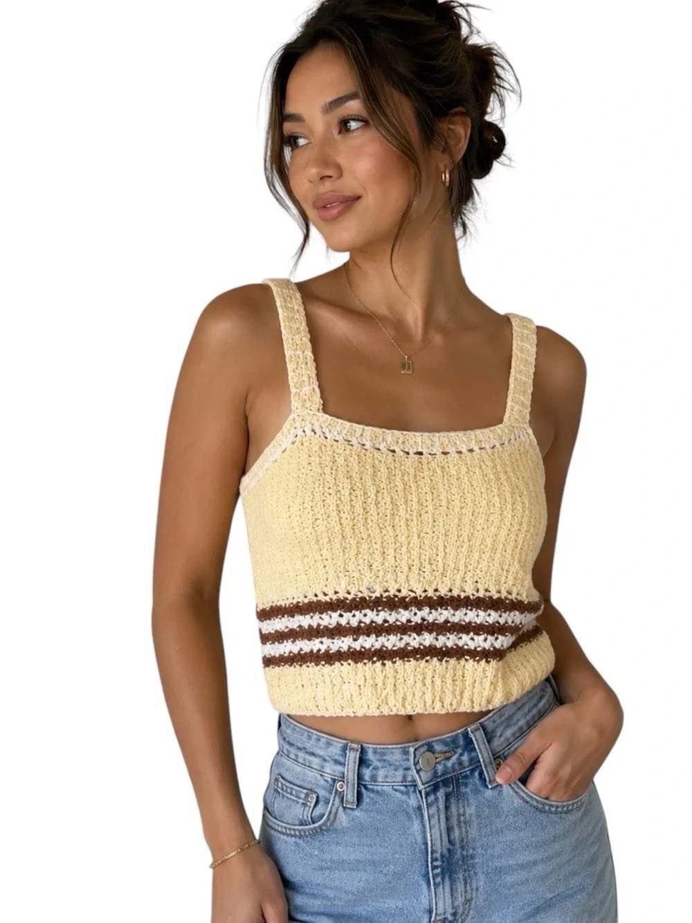 Little Moon Butter Yellow Crochet Tank. Aritzia. Size Large